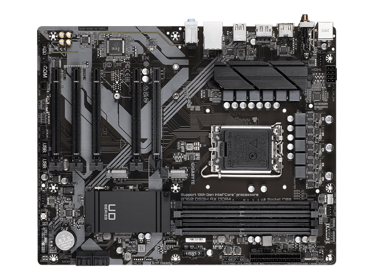 Pilt Gigabyte B760 DS3H AX DDR4 (rev. 1.x) | Processor family Intel | Processor socket LGA1700 | DDR4 | Supported hard disk drive interfaces M.2, SATA | Number of SATA connectors 2