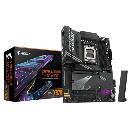 Pilt Gigabyte X870 AORUS ELITE WIFI7 | Processor family AMD | Processor socket AM5 | DDR5 | Supported hard disk drive interfaces SATA, M.2 | Number of SATA connectors 4
