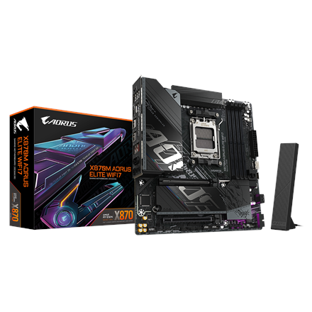 Pilt Gigabyte X870M AORUS ELITE WIFI7 | Processor family AMD | Processor socket AM5 | DDR5 | Supported hard disk drive interfaces SATA, M.2 | Number of SATA connectors 2