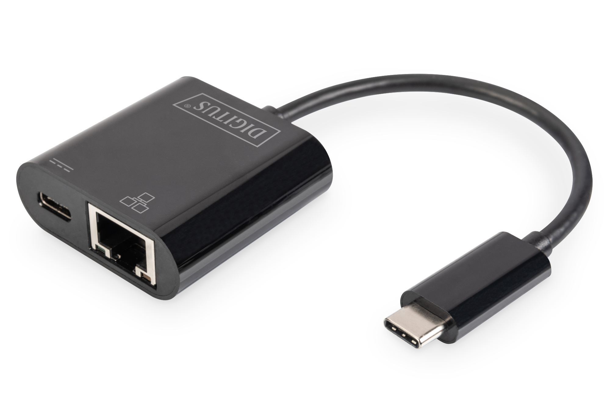 Pilt Digitus | USB-Type-C Gigabit Ethernet Adapter + PD with power delivery function | DN-3027 | Black | USB-C port to a Gigabit network connection