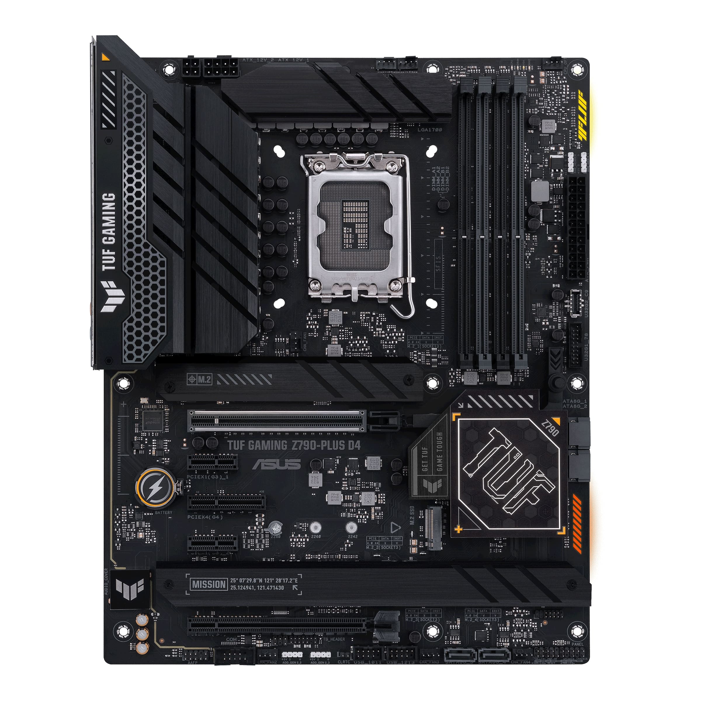 Pilt Asus | TUF GAMING Z790-PLUS D4 | Processor family Intel | Processor socket  LGA1700 | DDR4 DIMM | Memory slots 4 | Supported hard disk drive interfaces 	SATA, M.2 | Number of SATA connectors 4 | Chipset  Intel Z790 | ATX