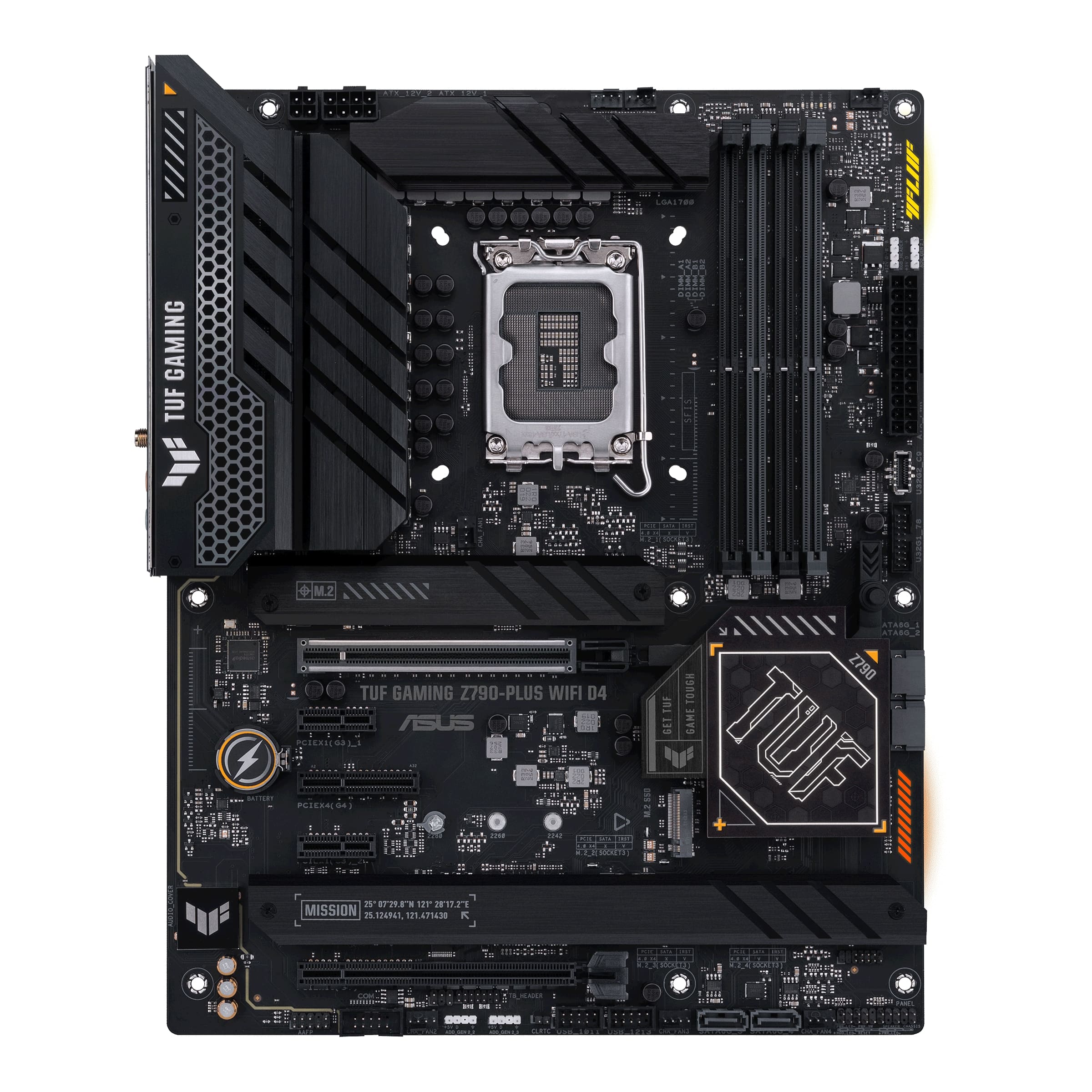 Pilt Asus | TUF GAMING Z790-PLUS WIFI D4 | Processor family Intel | Processor socket  LGA1700 | DDR4 DIMM | Memory slots 4 | Supported hard disk drive interfaces 	SATA, M.2 | Number of SATA connectors 4 | Chipset Intel Z790 | ATX