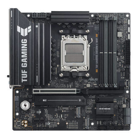 Pilt Asus TUF GAMING B850M-E WIFI | Processor family AMD | Processor socket AM5 | DDR5 | Supported hard disk drive interfaces SATA, M.2 | Number of SATA connectors 4