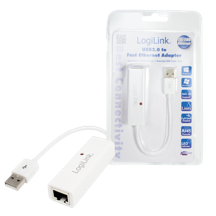 Pilt Logilink | Fast Ethernet USB 2.0 to RJ45 Adapter: | 0.115 m | White | USB-A to RJ45