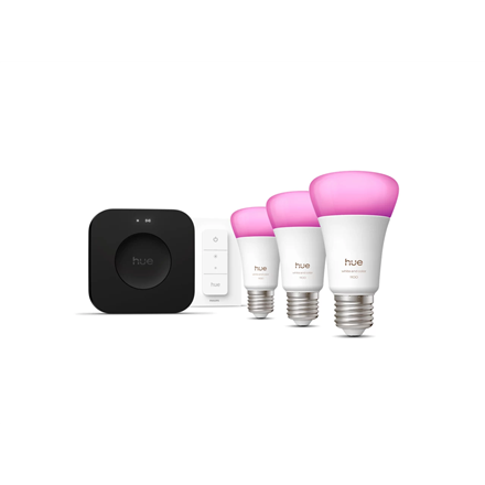 Pilt Philips Hue Starter set: 3 smart E27 bulbs, dimmer switch, Hue Bridge Pro | E27 | White and colored light