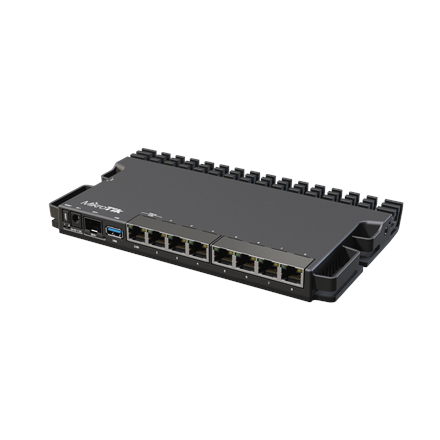 Pilt ikroTik Wired Ethernet Router RB5009UG+S+IN, Quad core 1.4 GHz CPU, 1xSFP+, 7xGigabit LAN, 1x2.5G LAN, 1xUSB, Can be powered in 3 different ways, CPU temperature monitor, Mounts FOUR of these Routers in a Single 1U Rackmount Space, RouterOS L5 | Wired Ethernet Router | RB5009UG+S+IN | No Wi-Fi | Mbit/s | 10/100/1000 Mbit/s | Ethernet LAN (RJ-45) ports 7 | Mesh Support No | MU-MiMO No | No mobile b