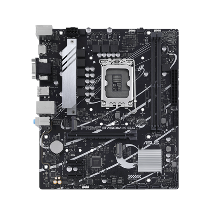 Pilt Asus PRIME B760M-K D4 Processor family Intel Processor socket  LGA1700 DDR4 DIMM Memory slots 2 Supported hard disk drive interfaces 	SATA, M.2 Number of SATA connectors 4 Chipset  Intel B760 mATX