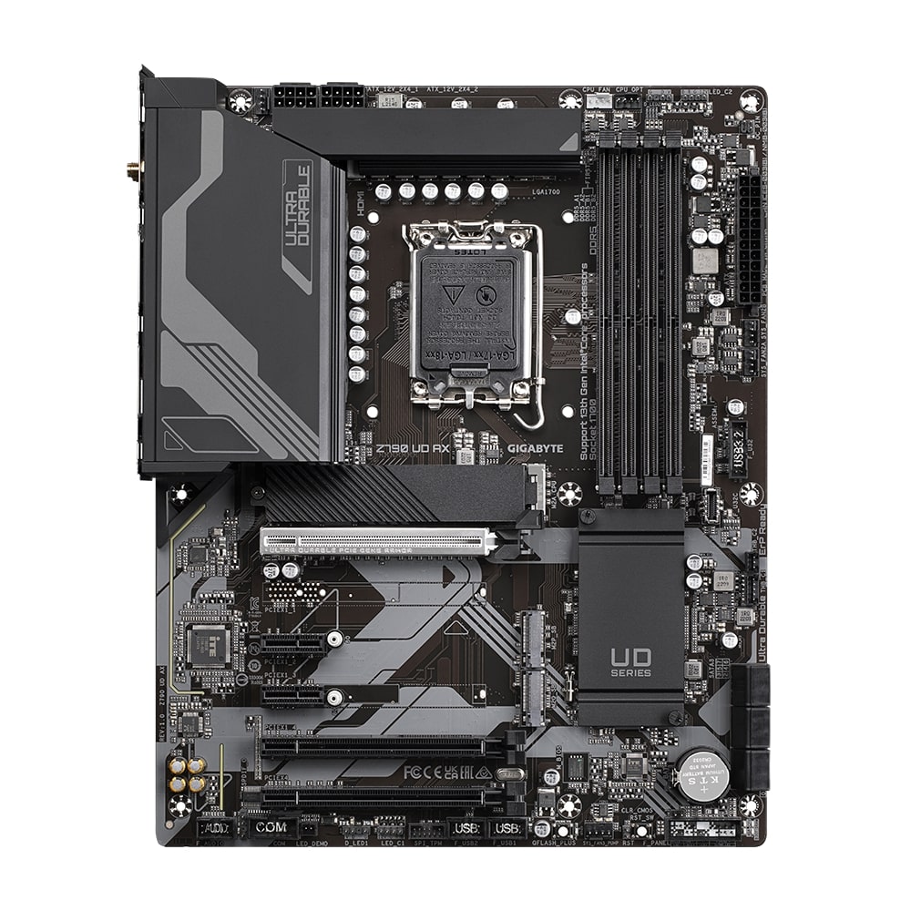 Pilt Gigabyte | Z790 UD AX 1.0 M/B | Processor family Intel | Processor socket  LGA1700 | DDR5 DIMM | Memory slots 4 | Supported hard disk drive interfaces 	SATA, M.2 | Number of SATA connectors 6 | Chipset Intel Z790 Express | ATX