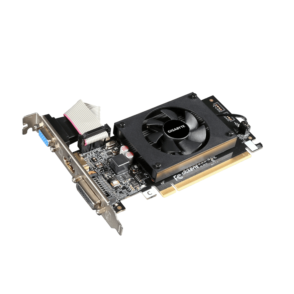 Pilt Gigabyte | GV-N710D3-2GL 2.0 | NVIDIA | 2 GB | GeForce GT 710 | DDR3 | Cooling type Active | DVI-D ports quantity 1 | HDMI ports quantity 1 | PCI Express 2.0 | Memory clock speed 1600 MHz | Processor frequency 954 MHz | VGA (D-Sub) ports quantity 1