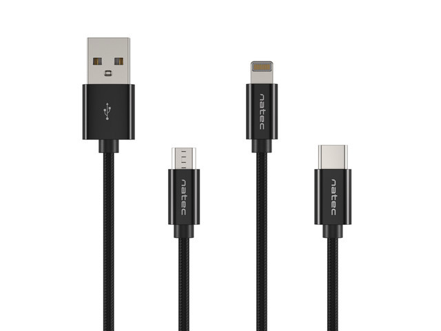 Pilt Natec | NKA-1202 | USB-A to Micro USB, Lightning, USB-C 1 m | Black