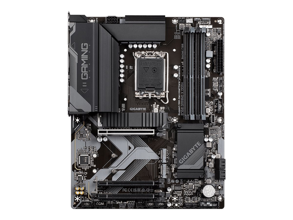 Pilt Gigabyte | B760 GAMING X DDR4 1.0 M/B | Processor family Intel | Processor socket  LGA1700 | DDR4 DIMM | Memory slots 4 | Supported hard disk drive interfaces 	SATA, M.2 | Number of SATA connectors 4 | Chipset Intel B760 Express | ATX