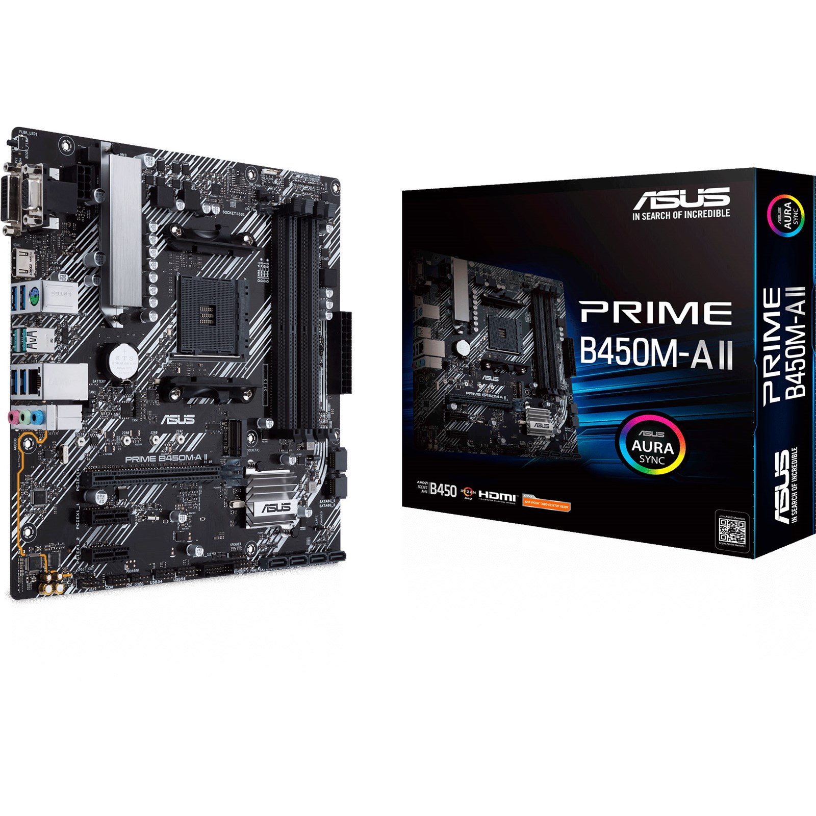 Pilt Asus | PRIME B450M-A II | Memory slots 4 | Number of SATA connectors 6 x SATA III | Chipset AMD B | Micro ATX | Processor family AMD | Processor socket AM4 | DDR4