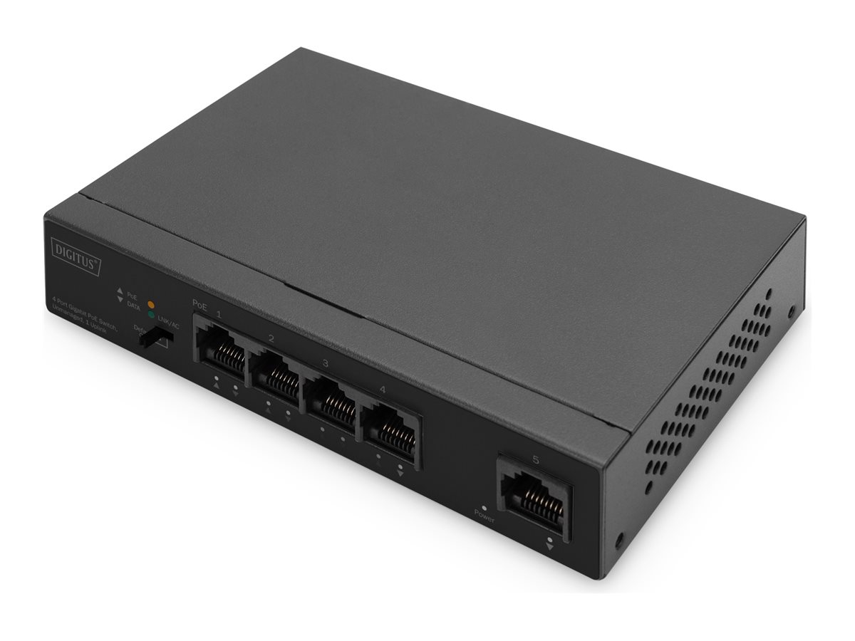 Pilt Digitus | 4 Port Gigabit PoE Switch | DN-95330-1 | Unmanaged | Desktop | 10/100 Mbps (RJ-45) ports quantity | 1 Gbps (RJ-45) ports quantity | SFP+ ports quantity | Power supply type