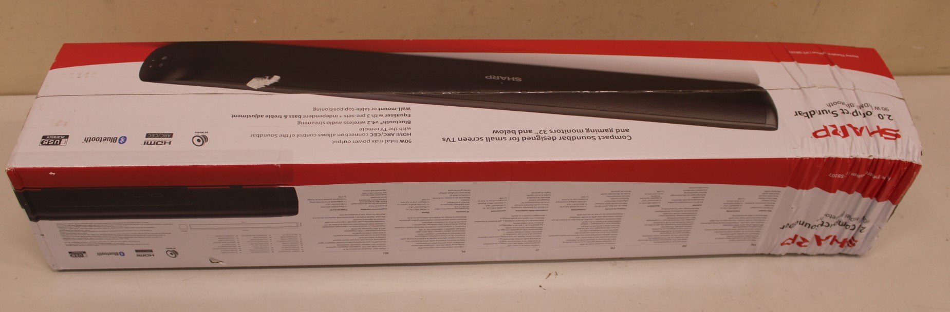 Pilt SALE OUT. Sharp HT-SB107 2.0 Compact Soundbar for TV up to 32", HDMI ARC/CEC, Aux-in, Optical, Bluetooth, 65cm, Gloss Black | Yes | Sharp Soundbar Speaker | HT-SB107 | Gloss Black | No | USB port | DAMAGED PACKAGING | AUX in | Bluetooth | Wireless connection