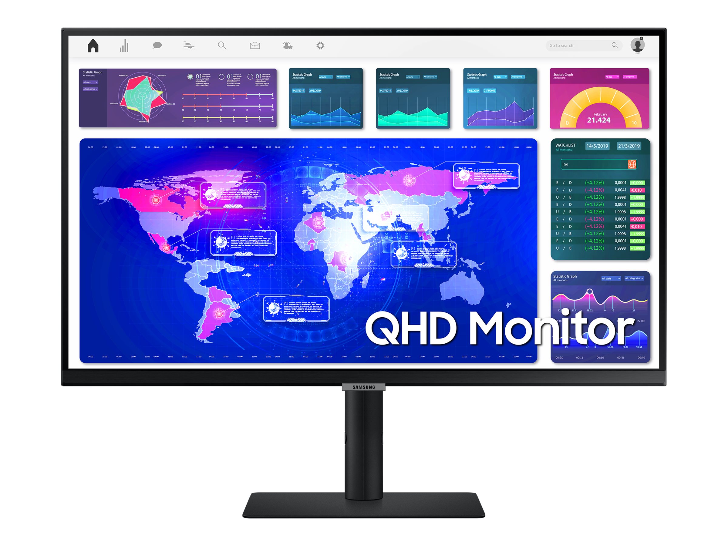 Pilt Samsung | Monitor | LS27A600UUUXEN | 27 " | IPS | QHD | 16:9 | 75 Hz | 5 ms | 2560 x 1440 | 300 cd/m² | HDMI ports quantity 1 | Black | Warranty  month(s)