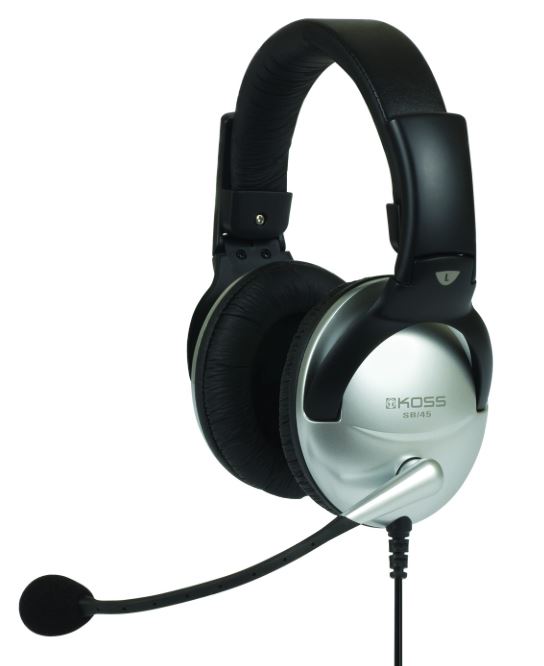 Pilt Koss | SB45 | Headphones | Wired | On-Ear | Microphone | Noise canceling | Silver/Black