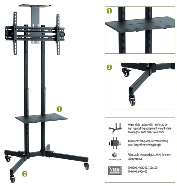 Pilt Sunne | Floor stand | S112 multifunctional Mobile TV cart | Tilt | 37-70 " | Black