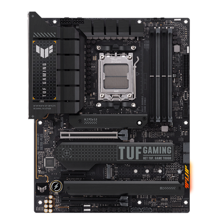 Pilt Asus | TUF GAMING X670E-PLUS | Processor family AMD | Processor socket AM5 | DDR5 DIMM | Memory slots 4 | Supported hard disk drive interfaces 	SATA, M.2 | Number of SATA connectors 4 | Chipset  AMD X670 | ATX