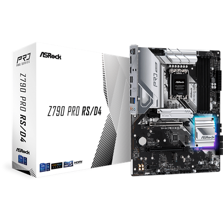 Pilt ASRock | Z790 PRO RS/D4 | Processor family Intel | Processor socket  LGA1700 | DDR4 DIMM | Memory slots 4 | Supported hard disk drive interfaces 	SATA, M.2 | Number of SATA connectors 8 | Chipset Intel Z790 | ATX