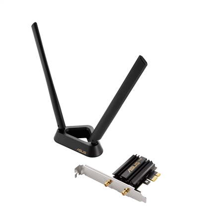 Pilt Tri Band PCI-E WiFi 6E | PCE-AXE59BT | 802.11ax | 574/2402/2042574/2402/2042 Mbit/s | Mbit/s | Ethernet LAN (RJ-45) ports | Mesh Support No | MU-MiMO No | No mobile broadband | Antenna type | 36 month(s)