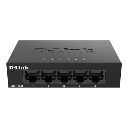 Pilt D-Link | Ethernet Switch | DGS-105GL/E | Unmanaged | Desktop | 10/100 Mbps (RJ-45) ports quantity | 1 Gbps (RJ-45) ports quantity 5 | SFP ports quantity | PoE ports quantity | PoE+ ports quantity | Power supply type | 60 month(s)