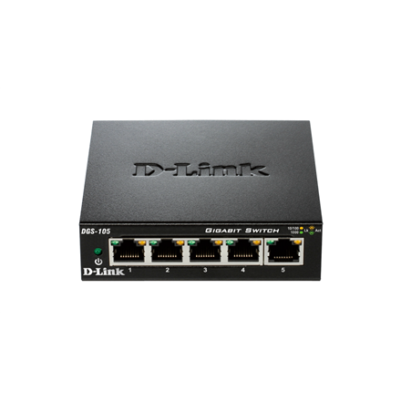 Pilt D-Link | Ethernet Switch | DGS-105/E | Unmanaged | Desktop | 10/100 Mbps (RJ-45) ports quantity | 1 Gbps (RJ-45) ports quantity 5 | SFP ports quantity | PoE ports quantity | PoE+ ports quantity | Power supply type | 60 month(s)