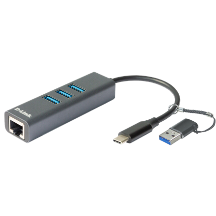 Pilt D-Link | USB-C/USB to Gigabit Ethernet Adapter with 3 USB 3.0 Ports | DUB-2332