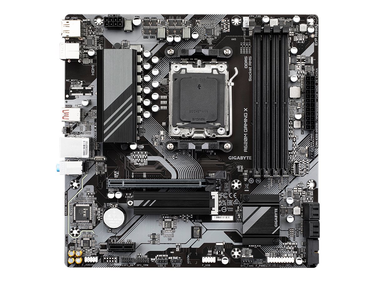 Pilt Gigabyte | A620M GAMING XG10 | Processor family AMD | Processor socket AM5 | DDR5 DIMM | Memory slots 4 | Supported hard disk drive interfaces 	SATA, M.2 | Number of SATA connectors 4 | Chipset AMD A620 | Micro ATX