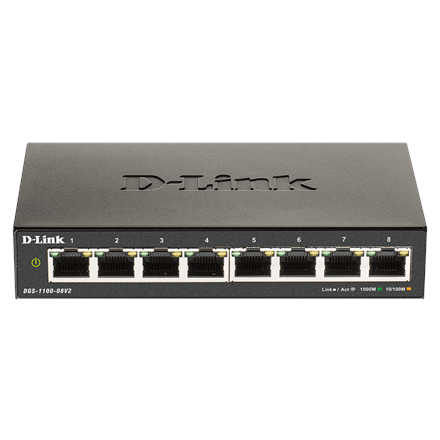 Pilt D-Link | Smart Gigabit Ethernet Switch | DGS-1100-08V2 | Managed | Desktop | 1 Gbps (RJ-45) ports quantity | SFP ports quantity | Combo ports quantity | PoE ports quantity | PoE+ ports quantity | Power supply type External | 24 month(s)