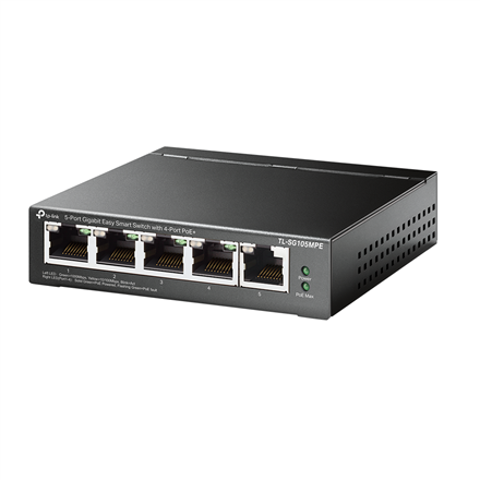 Pilt TP-LINK | 5-Port Gigabit Easy Smart Switch with 4-Port PoE+ | TL-SG105MPE | Managed L2 | Desktop | 1 Gbps (RJ-45) ports quantity | SFP ports quantity | Combo ports quantity | PoE ports quantity | PoE+ ports quantity | Power supply type | 60 month(s)