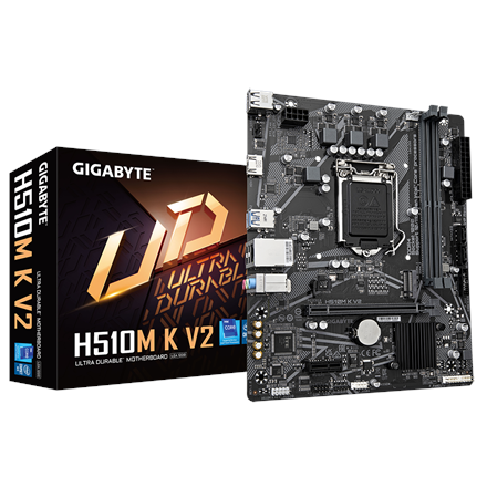 Pilt Gigabyte | H510M K V2 1.0 M/B | Processor family Intel | Processor socket  LGA1200 | DDR4 DIMM | Memory slots 2 | Supported hard disk drive interfaces 	SATA, M.2 | Number of SATA connectors 2 | Chipset Intel H470 Express | Micro ATX