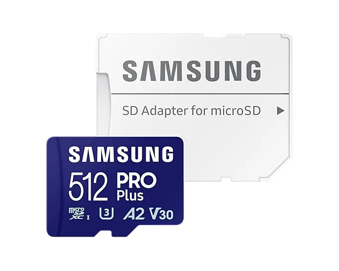 Pilt Samsung | PRO Plus microSD Card with Adapter | 512 GB | MicroSDXC | Flash memory class U3, V30, A2