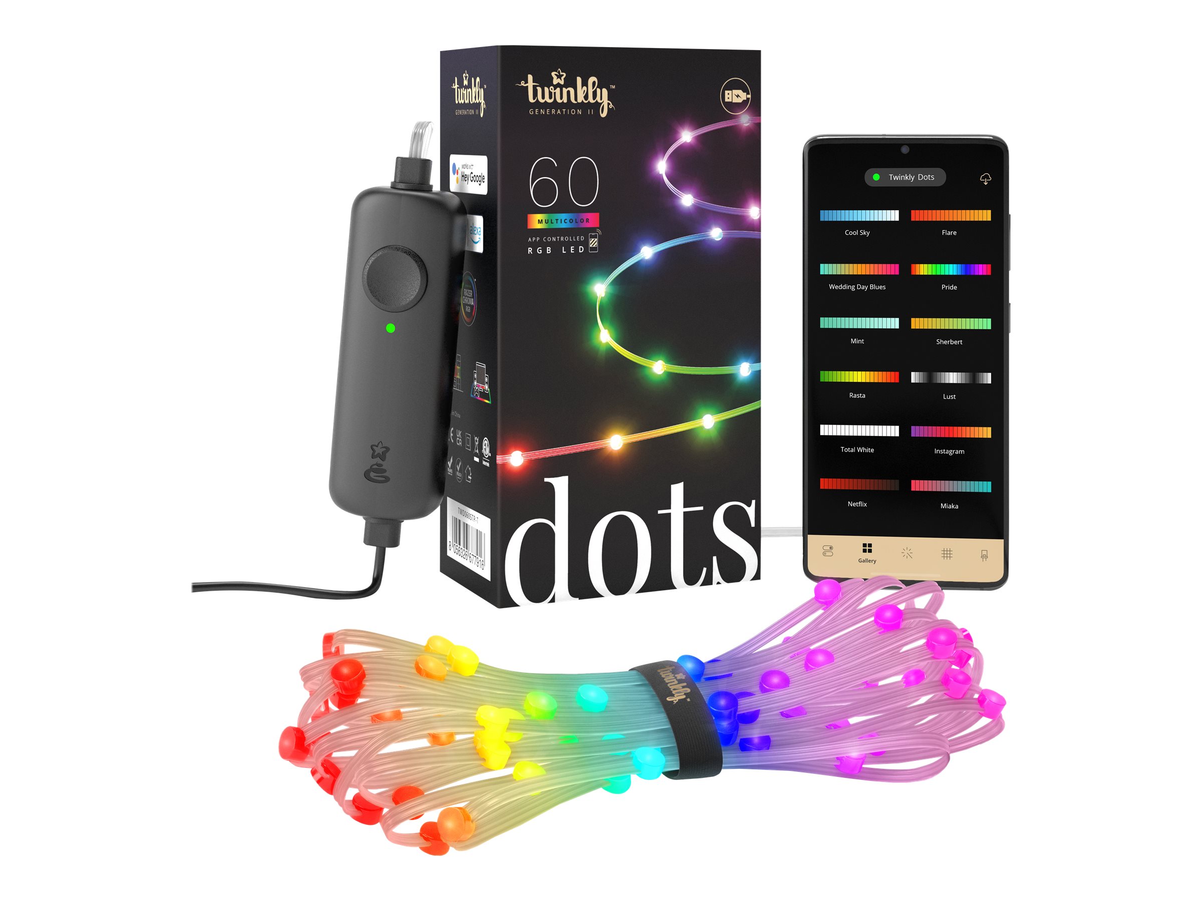 Pilt Twinkly|Dots Smart LED Lights 60 RGB (Multicolor), USB Powered, 3m, Transparent|RGB – 16M+ colors