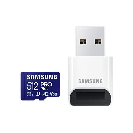 Pilt Samsung | PRO Plus microSD Card with USB Adapter | 512 GB | MicroSDXC | Flash memory class U3, V30, A2