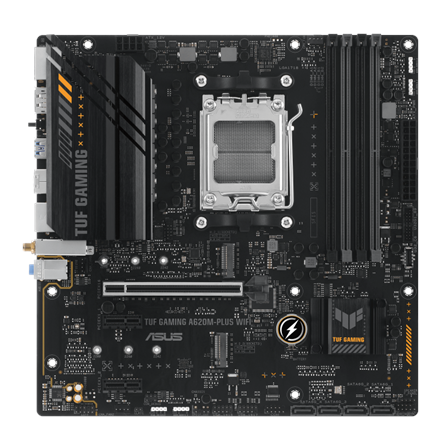 Pilt Asus | TUF GAMING A620M-PLUS WIFI | Processor family AMD | Processor socket AM5 | DDR5 DIMM | Memory slots 4 | Supported hard disk drive interfaces 	SATA, M.2 | Number of SATA connectors 4 | Chipset AMD A620 | Micro-ATX