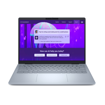 Pilt Dell Plus 14 DB14250 | Ice Blue | 14 " | 2.5K | 2560 x 1600 pixels | Anti-glare | Intel Core Ultra 9 | 288V | 32 GB | LPDDR5X | Solid-state drive capacity 1000 GB | Intel Arc Graphics | Windows 11 Pro | 802.11be | Keyboard language English | Keyboard backlit | Warranty 36 month(s) | Battery warranty 12 month(s)