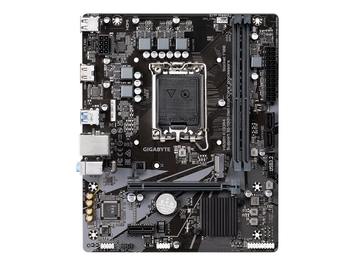 Pilt Gigabyte | H610M K DDR4 1.0 M/B | Processor family Intel | Processor socket  LGA1700 | DDR4 DIMM | Memory slots 2 | Supported hard disk drive interfaces 	SATA, M.2 | Number of SATA connectors 2 | Chipset Intel H610 Express | Micro ATX