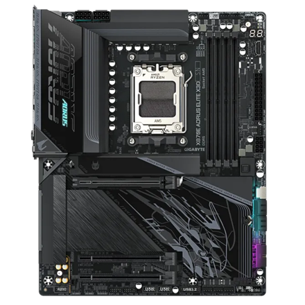 Pilt Gigabyte X870E A ELITE X | Processor family AMD | Processor socket AM5 | DDR5 | Supported hard disk drive interfaces SATA, M.2 | Number of SATA connectors 4