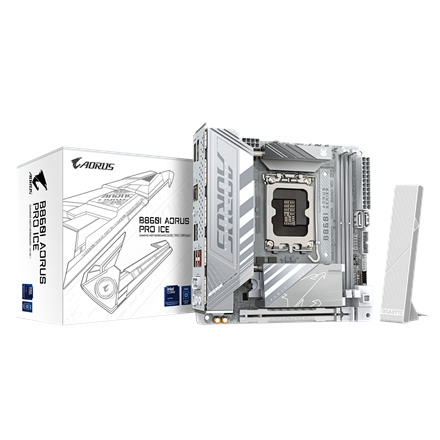 Pilt Gigabyte B860I AORUS PRO ICE | Processor family Intel | Processor socket LGA1851 | DDR5 | Supported hard disk drive interfaces SATA, M.2 | Number of SATA connectors 2