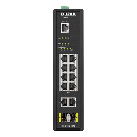 Pilt D-LINK DIS-200G-12PS L2 Managed Industrial Switch with 10 10/100/1000Base-T and 2 1000Base-X SFP ports D-Link | Switch | DIS-200G-12PS | Managed L2 | Wall mountable | 60 month(s)